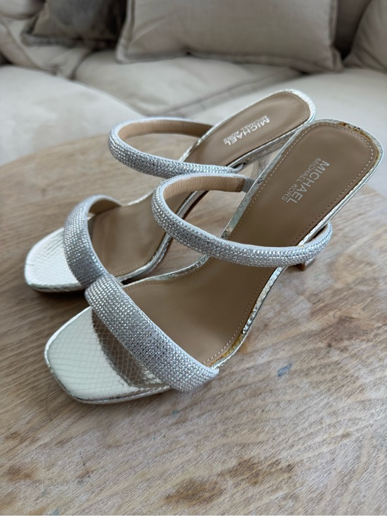 Michael Kors Shoes - MICHAEL KORS Clara Embellished Silver Metallic Snake Embossed Sandal US 7